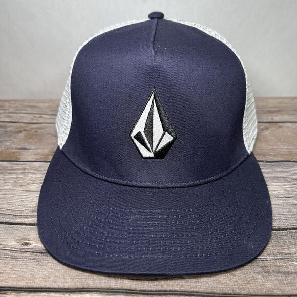 Volcom Snap Back Trucker Hat Cap Navy Blue Embroidered Logo Adjustable OSFA - Picture 1 of 8